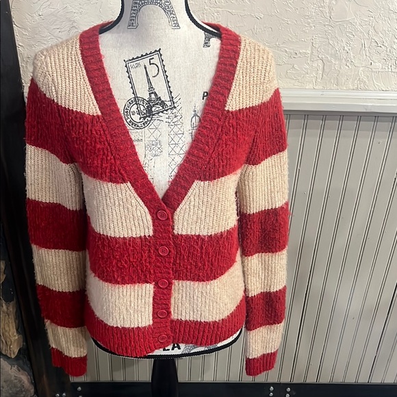 American Eagle Outfitters Sweaters - American Eagle Outfitters Red and Cream Striped Cardigan Sweater